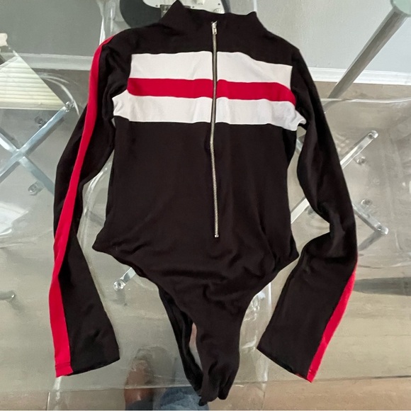 Windsor Black Bodysuit with Red and White Stripes - Picture 3 of 4